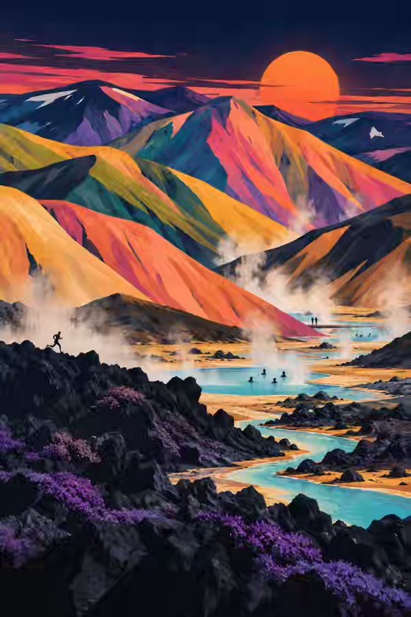 Postal ilustrada de la ruta Laugavegur