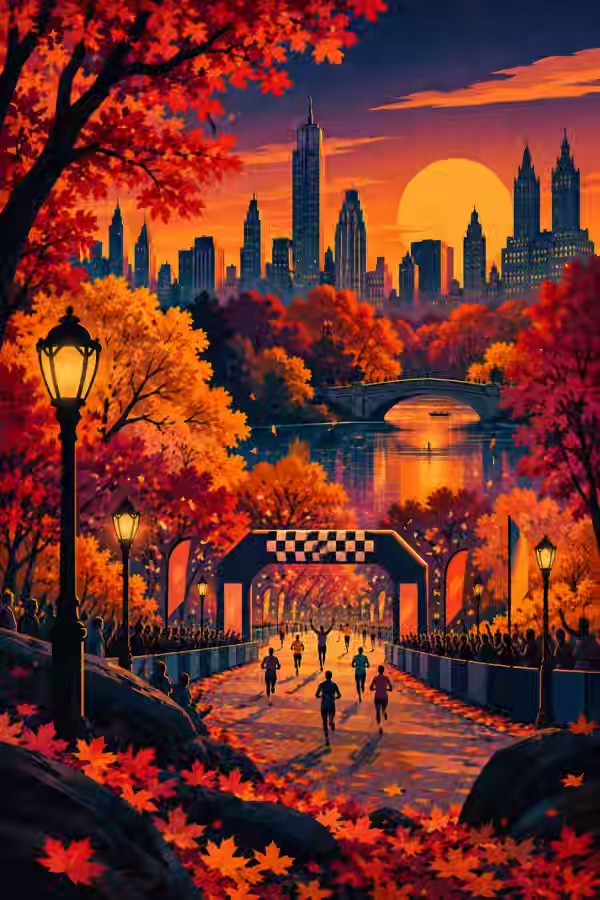 Postal ilustrada de la ruta Maratón de Nueva York