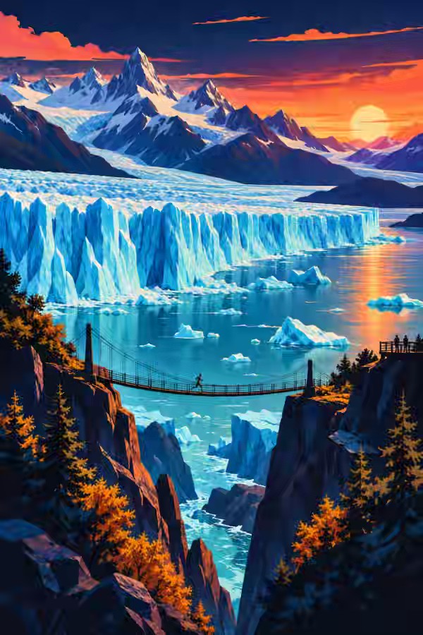 Postal ilustrada de la ruta Torres del Paine