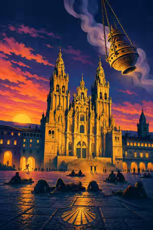 Postal ilustrada de la ruta Camino de Santiago